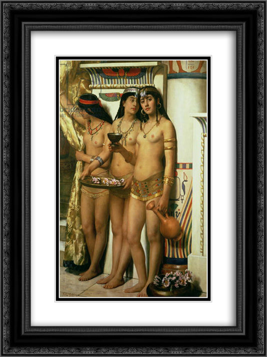 Pharaoh's Handmaidens 18x24 Black Ornate Wood Framed Art Print Poster with Double Matting by Collier, John