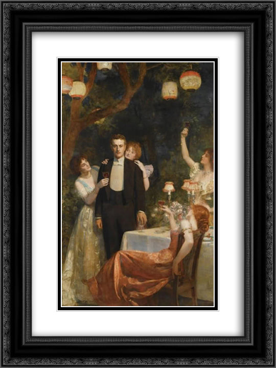 The Garden Party 18x24 Black Ornate Wood Framed Art Print Poster with Double Matting by Collier, John
