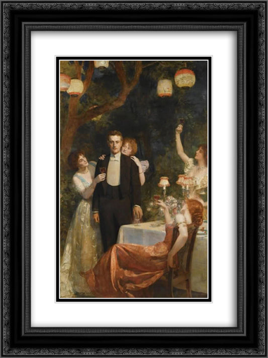 The Garden Party 18x24 Black Ornate Wood Framed Art Print Poster with Double Matting by Collier, John