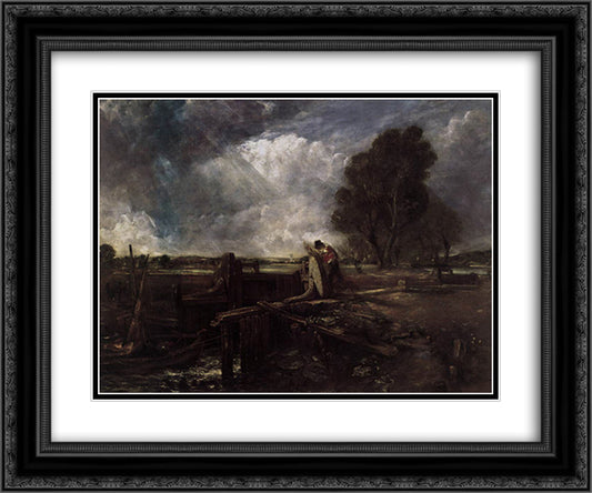 A Boat at the Sluice 24x20 Black Ornate Wood Framed Art Print Poster with Double Matting by Constable, John