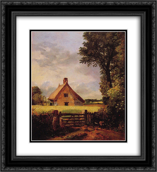 A Cottage in a Cornfield 20x22 Black Ornate Wood Framed Art Print Poster with Double Matting by Constable, John