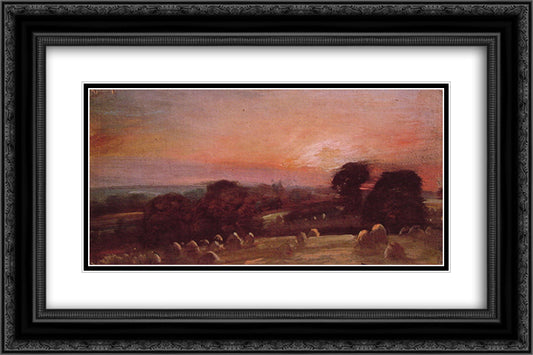 A Hayfield near East Bergholt at Sunset 24x16 Black Ornate Wood Framed Art Print Poster with Double Matting by Constable, John