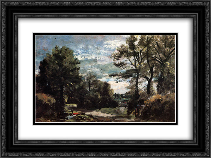 A Lane near Flatford 24x18 Black Ornate Wood Framed Art Print Poster with Double Matting by Constable, John