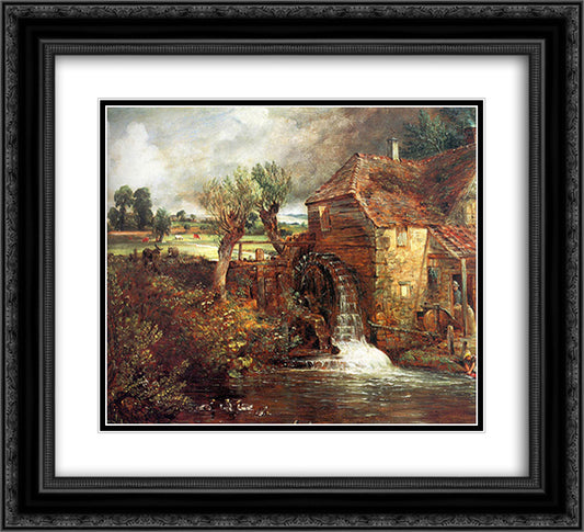 A Mill at Gillingham in Dorset 22x20 Black Ornate Wood Framed Art Print Poster with Double Matting by Constable, John