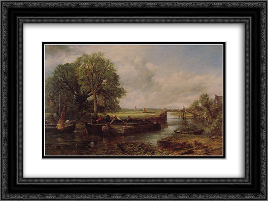 A View On The Stour Near Dedham 24x18 Black Ornate Wood Framed Art Print Poster with Double Matting by Constable, John