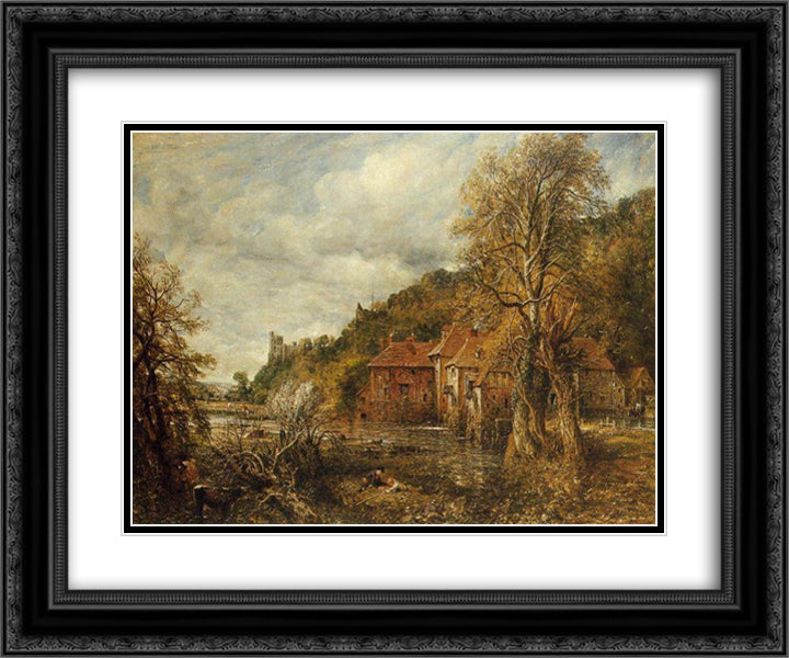 Arundel Mill and Castle 24x20 Black Ornate Wood Framed Art Print Poster with Double Matting by Constable, John