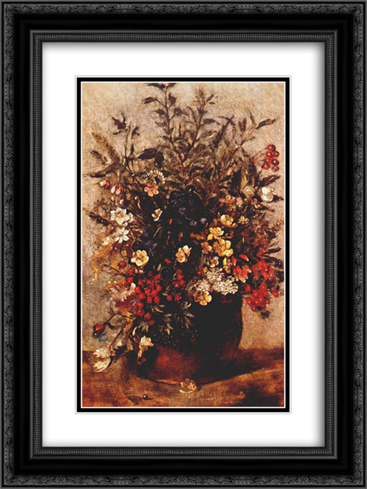 Autumn berries and flowers in brown pot 18x24 Black Ornate Wood Framed Art Print Poster with Double Matting by Constable, John