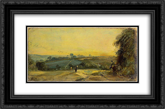 Autumn Sunset 24x16 Black Ornate Wood Framed Art Print Poster with Double Matting by Constable, John