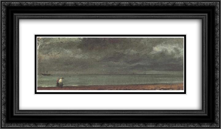 Beach in Brighton 24x14 Black Ornate Wood Framed Art Print Poster with Double Matting by Constable, John