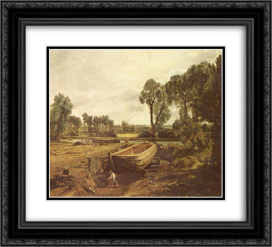 Boat Building 22x20 Black Ornate Wood Framed Art Print Poster with Double Matting by Constable, John