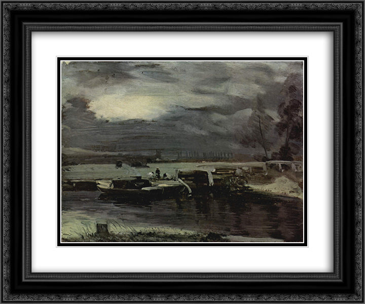 Boats on the Stour 24x20 Black Ornate Wood Framed Art Print Poster with Double Matting by Constable, John