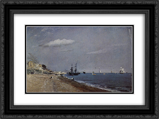 Brighton Beach with colliers 24x18 Black Ornate Wood Framed Art Print Poster with Double Matting by Constable, John