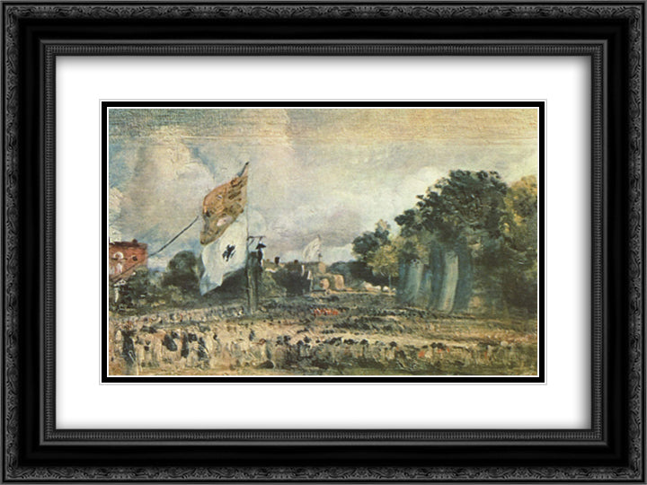 Celebration of the General Peace of 1814 in East Bergholt 24x18 Black Ornate Wood Framed Art Print Poster with Double Matting by Constable, John