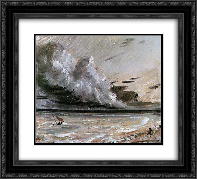 Coast scene with breaking cloud Sun 22x20 Black Ornate Wood Framed Art Print Poster with Double Matting by Constable, John