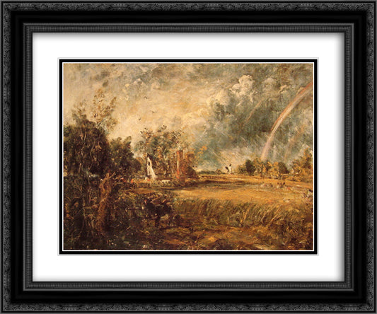 Cottage, Rainbow, Mill 24x20 Black Ornate Wood Framed Art Print Poster with Double Matting by Constable, John