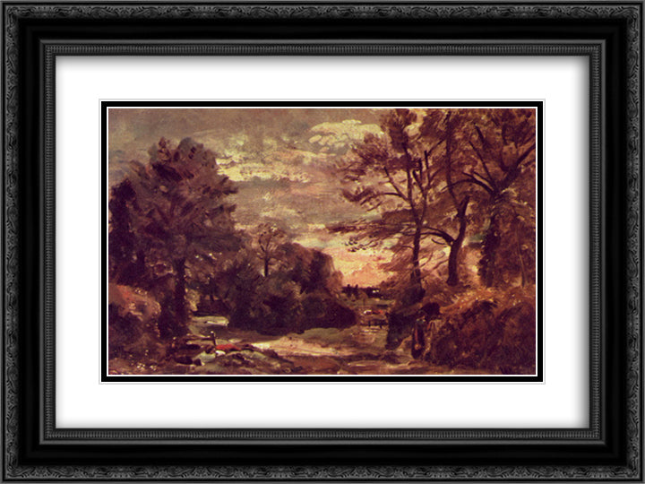 Country road 24x18 Black Ornate Wood Framed Art Print Poster with Double Matting by Constable, John