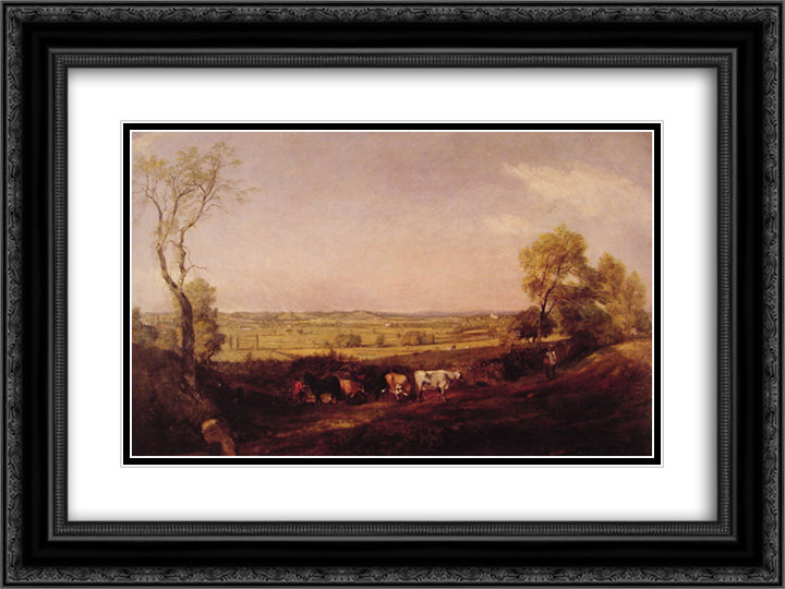 Dedham Vale Morning 24x18 Black Ornate Wood Framed Art Print Poster with Double Matting by Constable, John