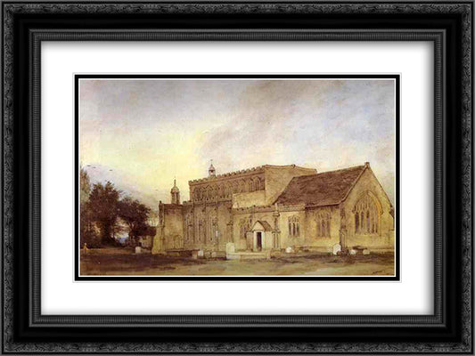 East Bergholt Church 24x18 Black Ornate Wood Framed Art Print Poster with Double Matting by Constable, John