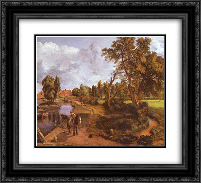 Flatford Mill 22x20 Black Ornate Wood Framed Art Print Poster with Double Matting by Constable, John