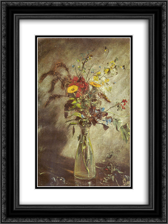 Flowers in a glass vase 18x24 Black Ornate Wood Framed Art Print Poster with Double Matting by Constable, John