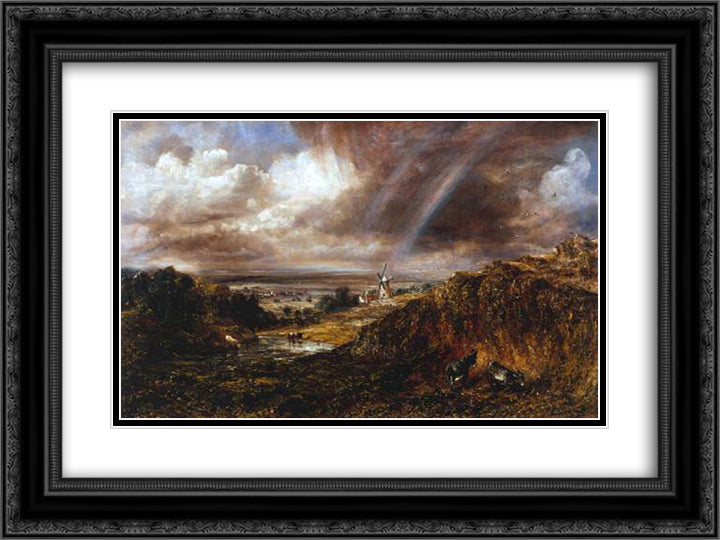 Hampstead Heath with a Rainbow 24x18 Black Ornate Wood Framed Art Print Poster with Double Matting by Constable, John