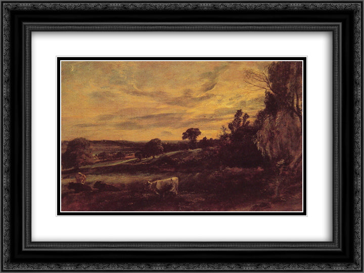 Landscape Evening 24x18 Black Ornate Wood Framed Art Print Poster with Double Matting by Constable, John