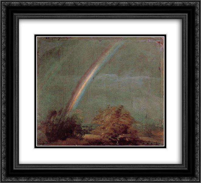 Landscape with a Double Rainbow 22x20 Black Ornate Wood Framed Art Print Poster with Double Matting by Constable, John