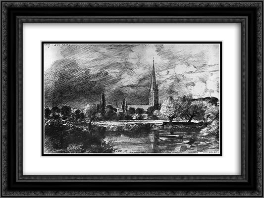 Salisbury cathedral 24x18 Black Ornate Wood Framed Art Print Poster with Double Matting by Constable, John