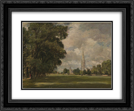 Salisbury Cathedral from Lower Marsh Close 24x20 Black Ornate Wood Framed Art Print Poster with Double Matting by Constable, John