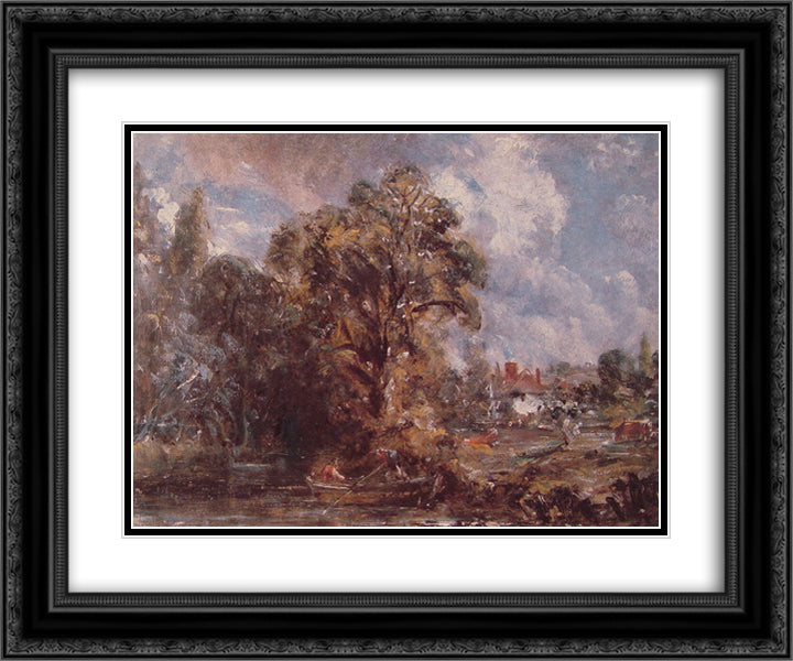 Scene on a River 1 24x20 Black Ornate Wood Framed Art Print Poster with Double Matting by Constable, John