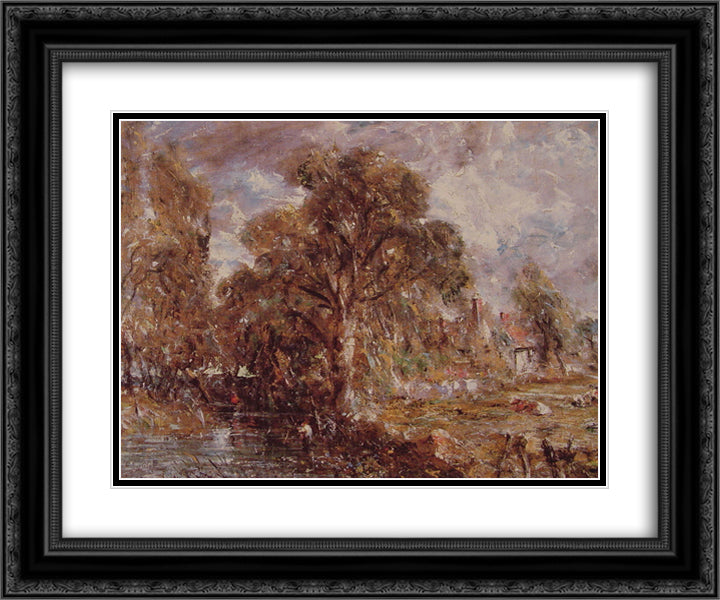 Scene on a River 2 24x20 Black Ornate Wood Framed Art Print Poster with Double Matting by Constable, John