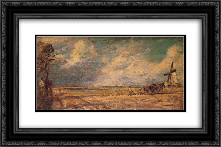 Spring Ploughing 24x16 Black Ornate Wood Framed Art Print Poster with Double Matting by Constable, John