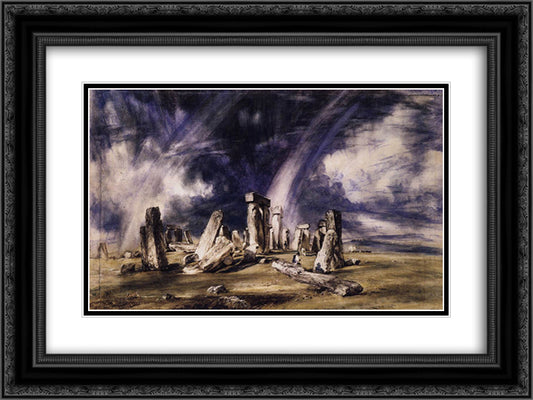 Stonehenge 24x18 Black Ornate Wood Framed Art Print Poster with Double Matting by Constable, John