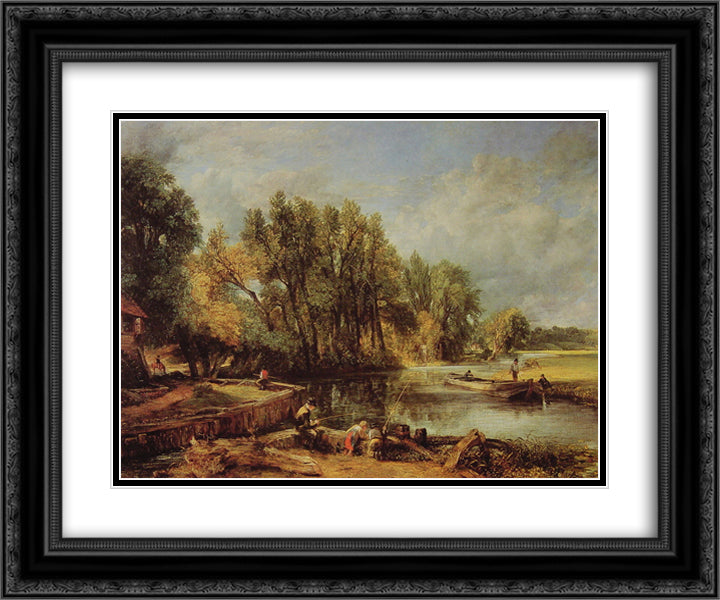 Stratford Mill 24x20 Black Ornate Wood Framed Art Print Poster with Double Matting by Constable, John