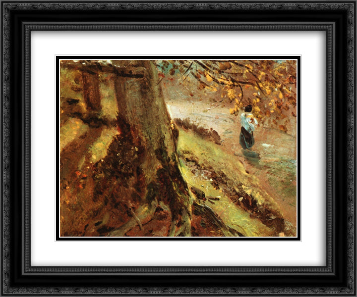 Study of tree trunks 24x20 Black Ornate Wood Framed Art Print Poster with Double Matting by Constable, John