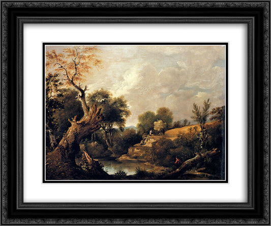 The Harvest Field 24x20 Black Ornate Wood Framed Art Print Poster with Double Matting by Constable, John