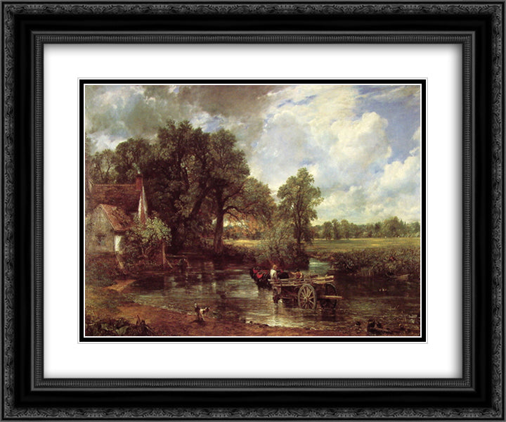 The Hay Wain 24x20 Black Ornate Wood Framed Art Print Poster with Double Matting by Constable, John