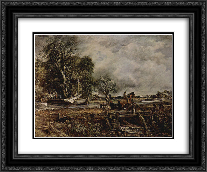 The Leaping Horse 24x20 Black Ornate Wood Framed Art Print Poster with Double Matting by Constable, John