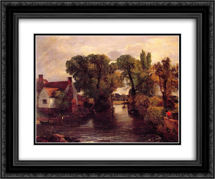 The Mill Stream 24x20 Black Ornate Wood Framed Art Print Poster with Double Matting by Constable, John