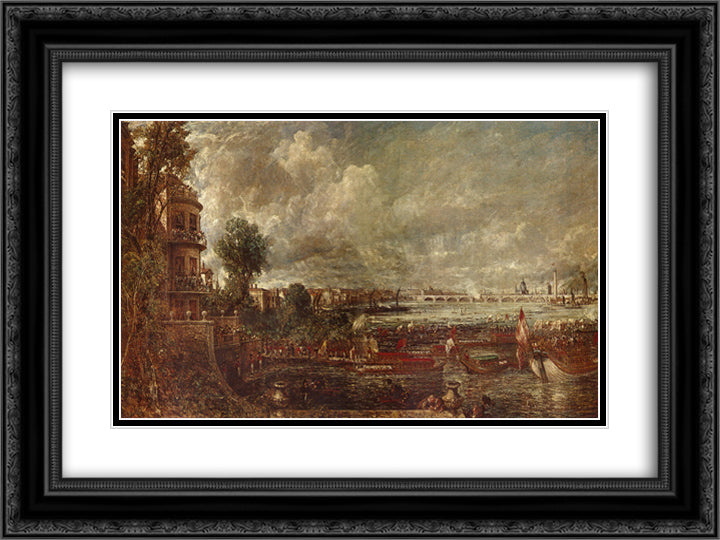 The Opening of Waterloo Bridge seen from Whitehall Stairs 24x18 Black Ornate Wood Framed Art Print Poster with Double Matting by Constable, John