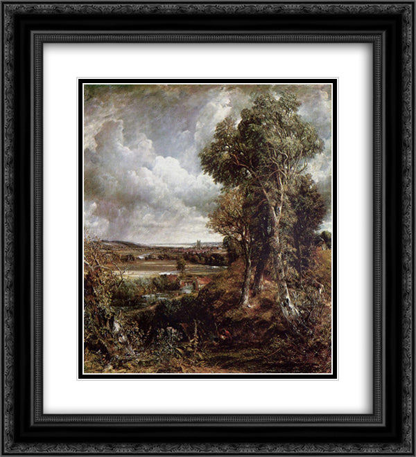 The Vale of Dedham 20x22 Black Ornate Wood Framed Art Print Poster with Double Matting by Constable, John