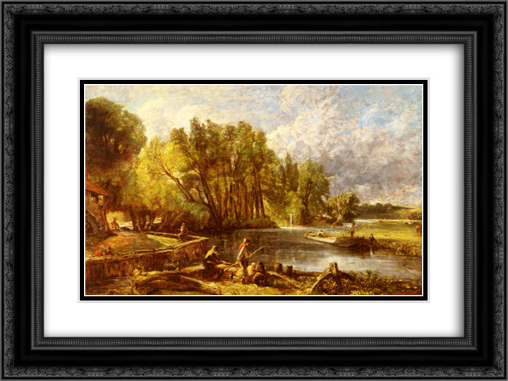 The Young Waltonians 24x18 Black Ornate Wood Framed Art Print Poster with Double Matting by Constable, John