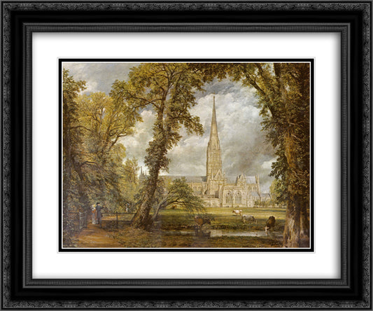 View of Salisbury Cathedral from the Bishop's Grounds 24x20 Black Ornate Wood Framed Art Print Poster with Double Matting by Constable, John