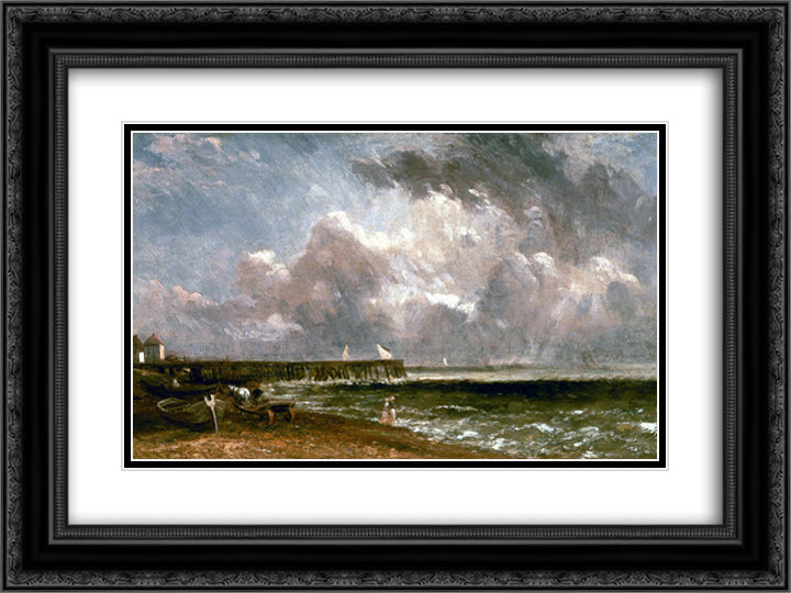 Yarmouth Pier 24x18 Black Ornate Wood Framed Art Print Poster with Double Matting by Constable, John