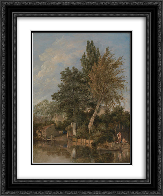 Boys Bathing on the River Wensum, Norwich 20x24 Black Ornate Wood Framed Art Print Poster with Double Matting by Crome, John