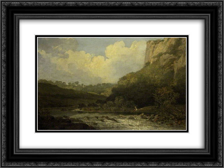 High Tor, Matlock 24x18 Black Ornate Wood Framed Art Print Poster with Double Matting by Crome, John