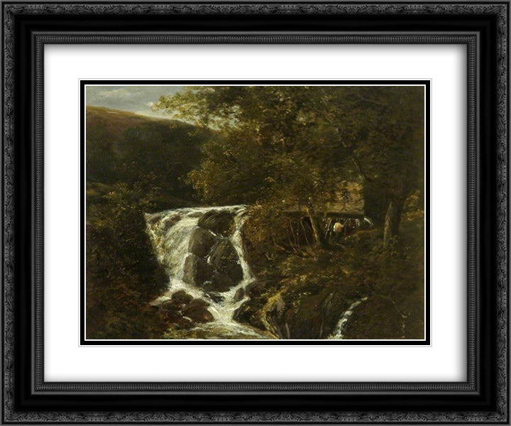Landscape with a Waterfall near Norwich, Norfolk 24x20 Black Ornate Wood Framed Art Print Poster with Double Matting by Crome, John