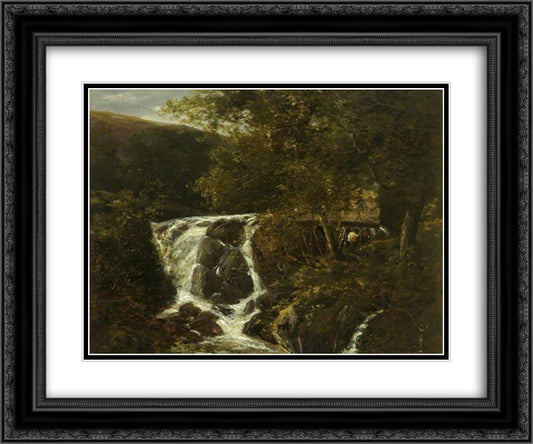 Landscape with a Waterfall near Norwich, Norfolk 24x20 Black Ornate Wood Framed Art Print Poster with Double Matting by Crome, John
