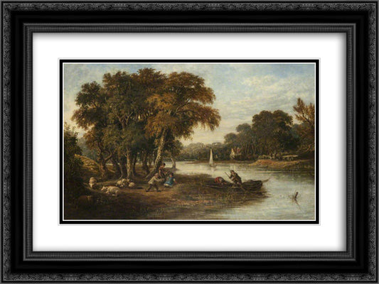 River Wensum 24x18 Black Ornate Wood Framed Art Print Poster with Double Matting by Crome, John