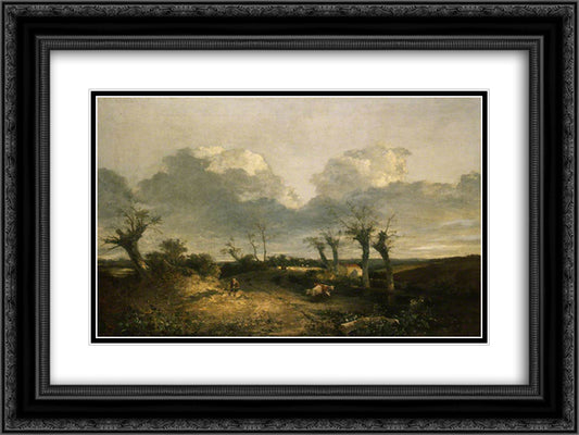 Road with Pollards 24x18 Black Ornate Wood Framed Art Print Poster with Double Matting by Crome, John